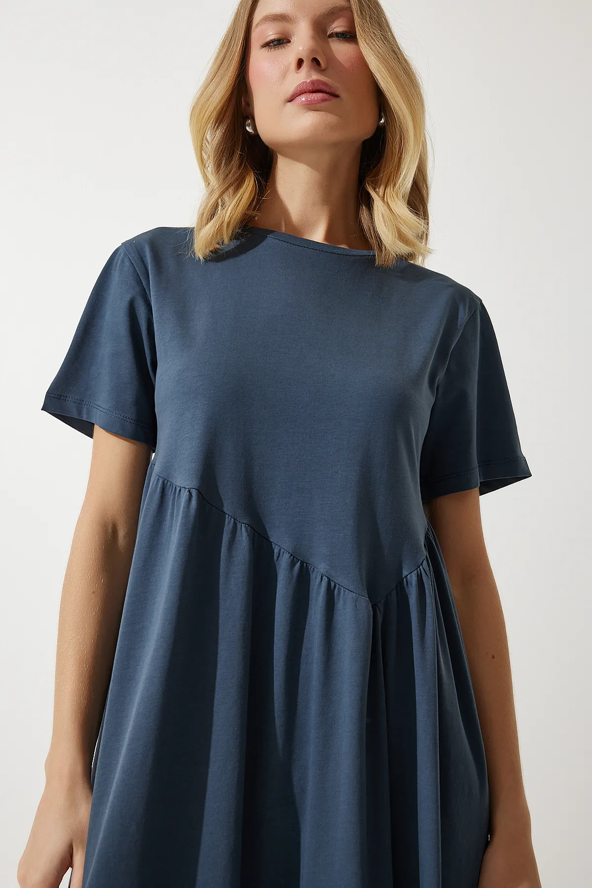 Happiness İstanbul  Geräuchertes, gerafftes, langes Strickkleid für Damen MC00272