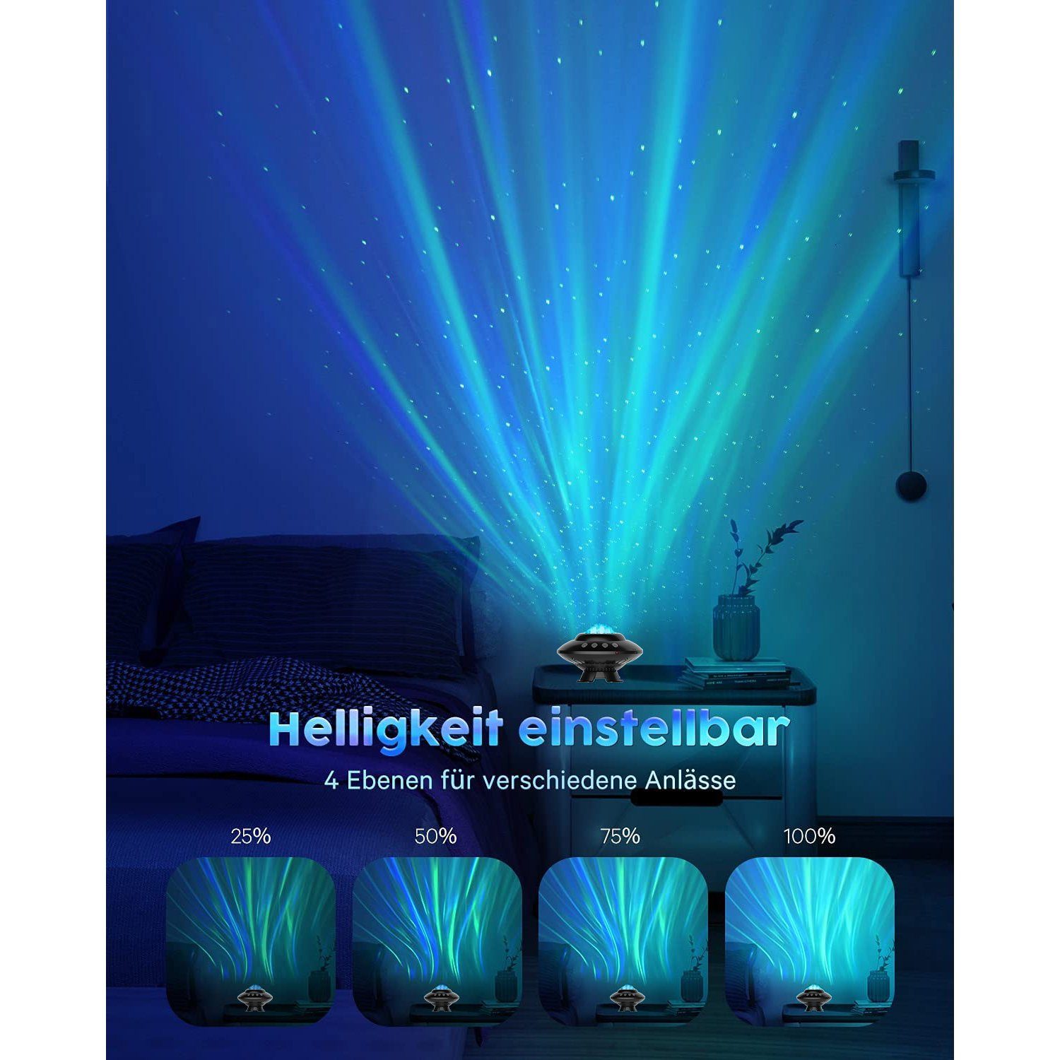 XIIW LED-Sternenhimmel LED Sternenhimmel Projektor Lampe Nachtlicht Galaxy mit Bluetooth, Musiklautsprecher Sternenlicht Wasserwellen Nachtlichter Timer, für Party Weihnachten Ostern Halloween Kinder Zimmer