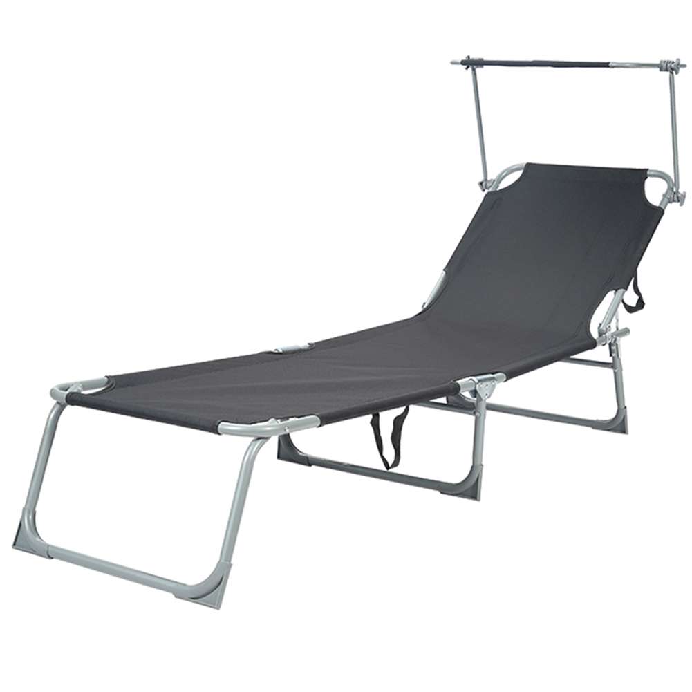 BIXENTE klappbare Gartenliege mit Sonnenschutz 188 cm 2er-Set schwarz