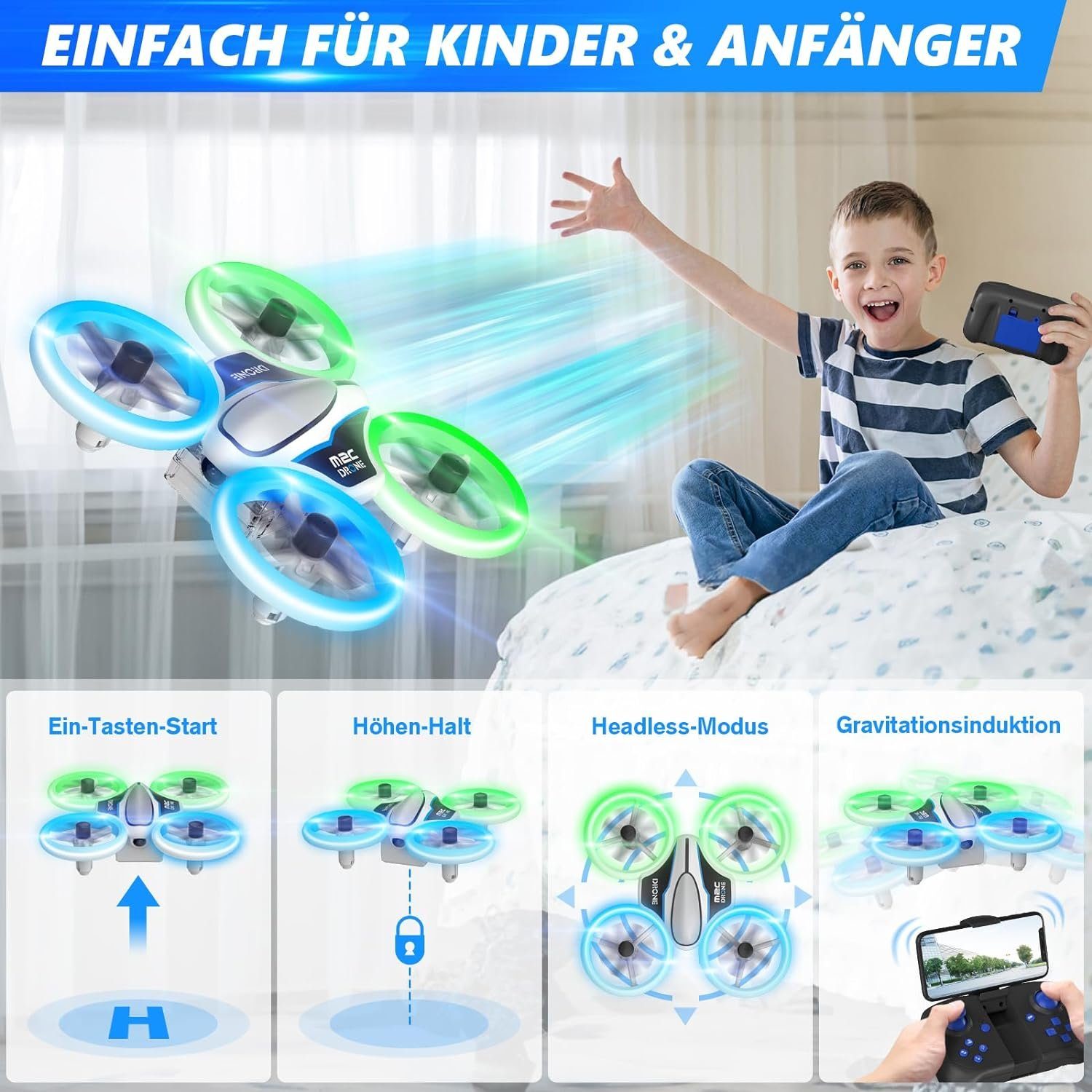 AVIALOGIC Drohne (720p, Kinder-Drohne: 720P Kamera 3 Akkus 21 Min Flugzeit)