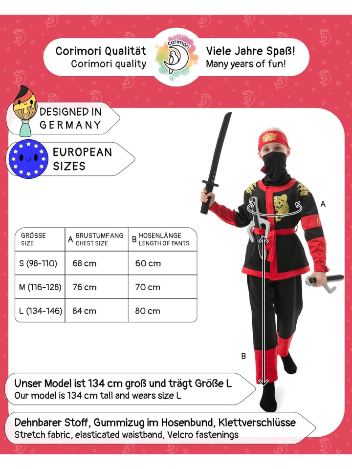 Corimori Ninja Kostüm für Kinder mit Schwert in Rot günstig kaufen