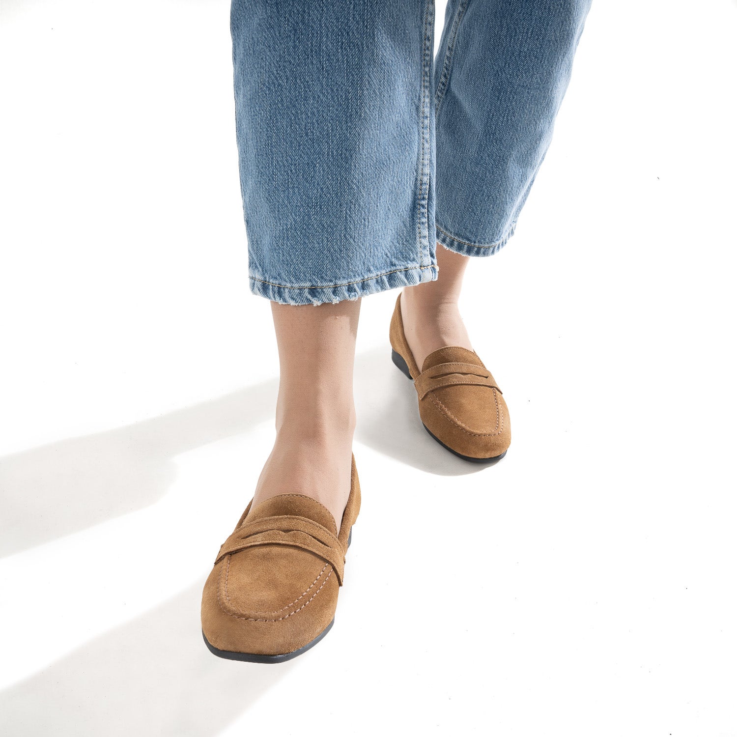 Mocassin marron en cuir velours