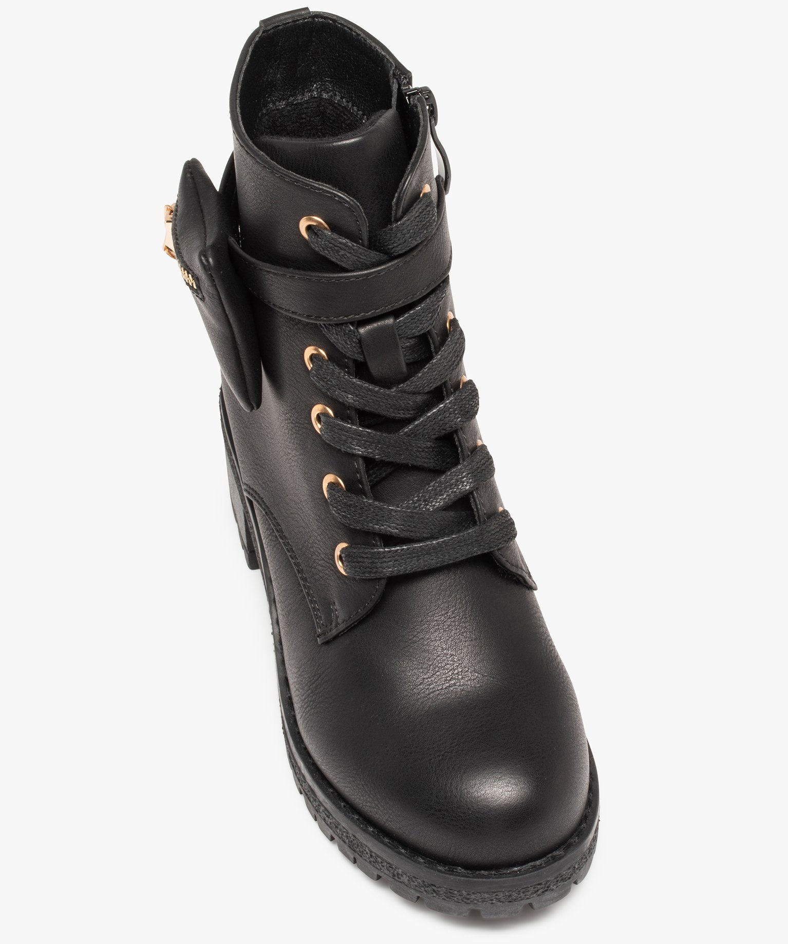 Boots fille unies style rock à talon carré et semelle cran... noir | GEMO