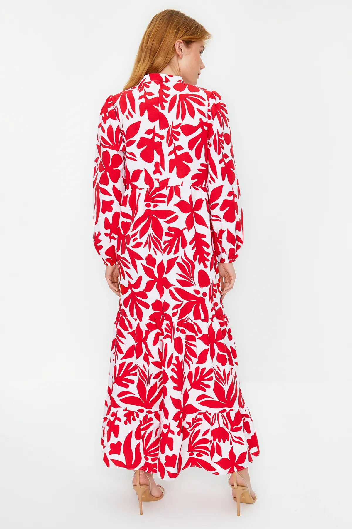 Trendyol Modest  Halbpatchwork-Kleid aus Baumwollgewebe mit Kachelmuster und weiter Passform TCTSS23EB00222