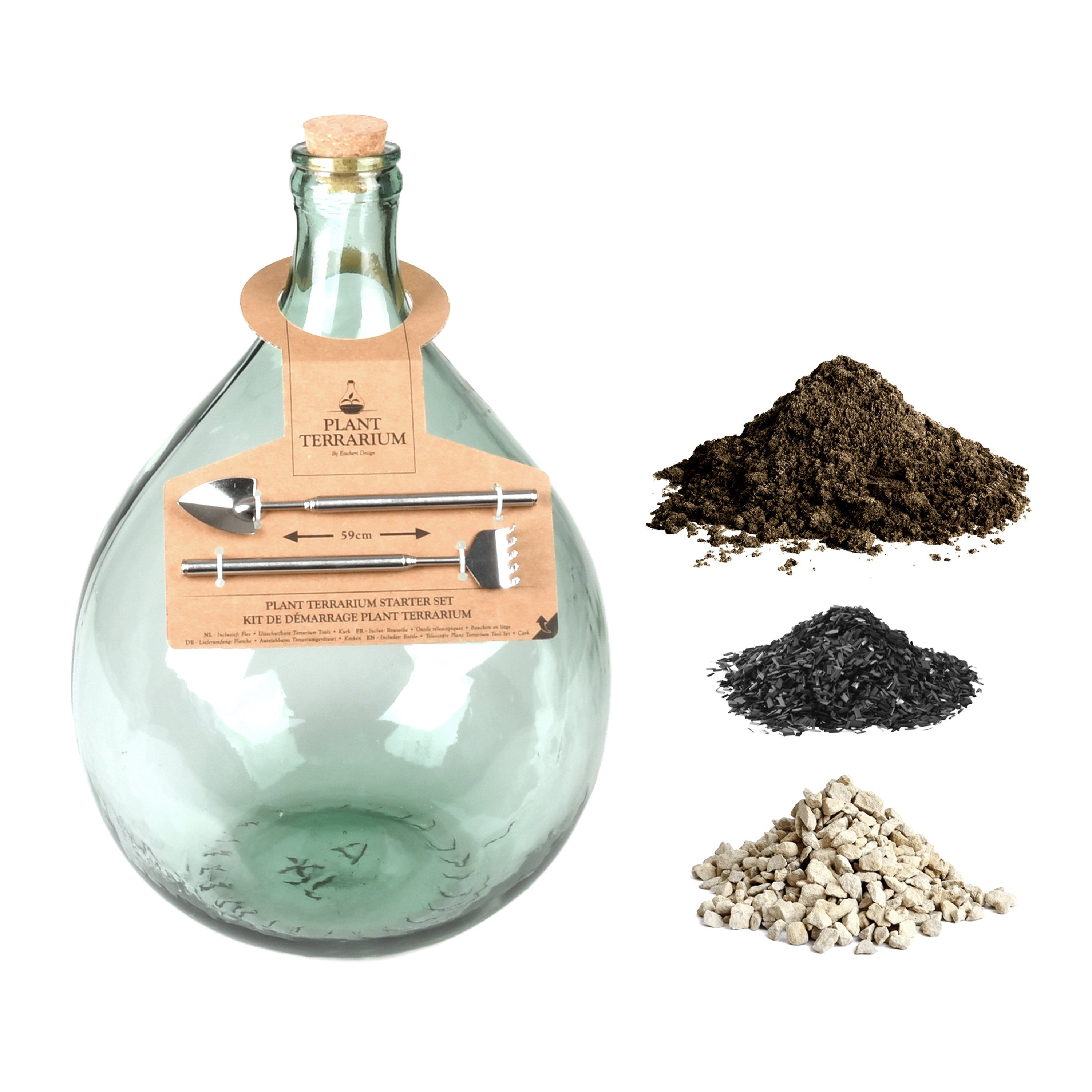 esschert design Übertopf Esschert Design Terrarium Flasche 15 Liter Set Glas Pflanzen Gewächs Haus Deko