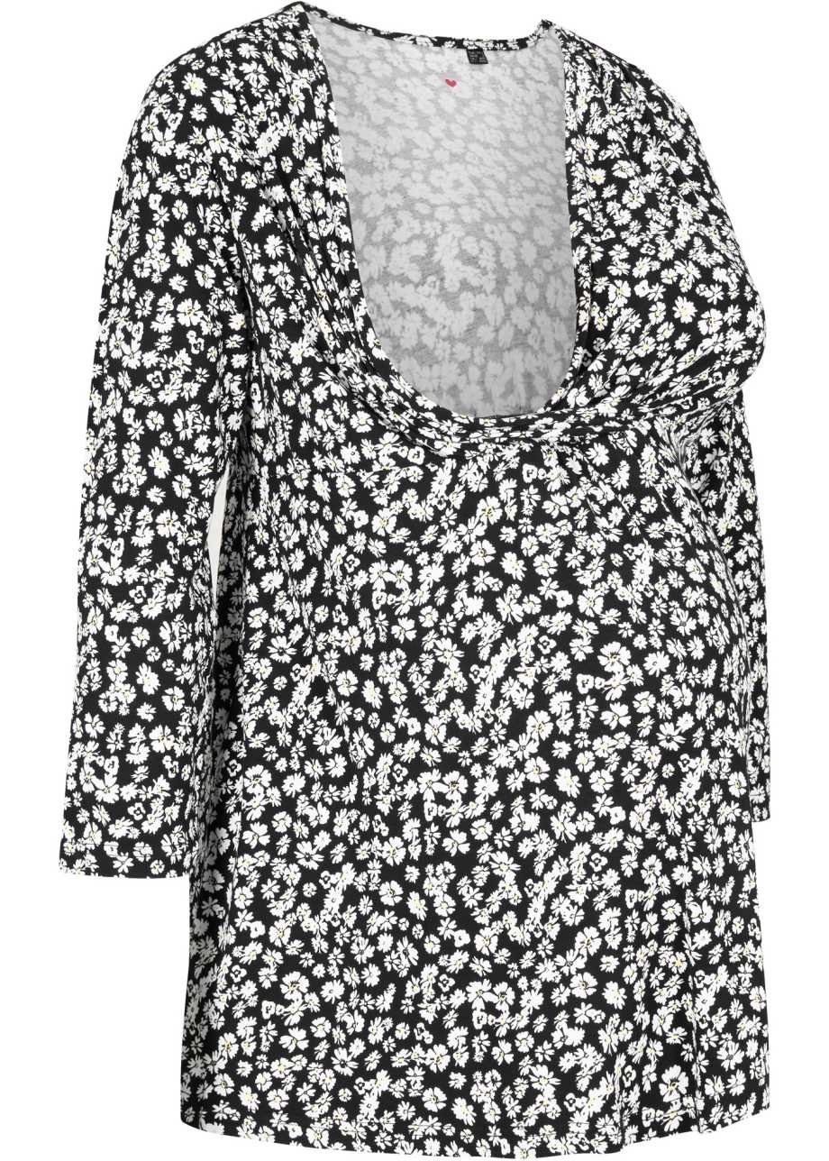 YESET Umstandsshirt Umstandsshirt Stillshirt 3/4 Arm Blumen Muster schwarz 923116