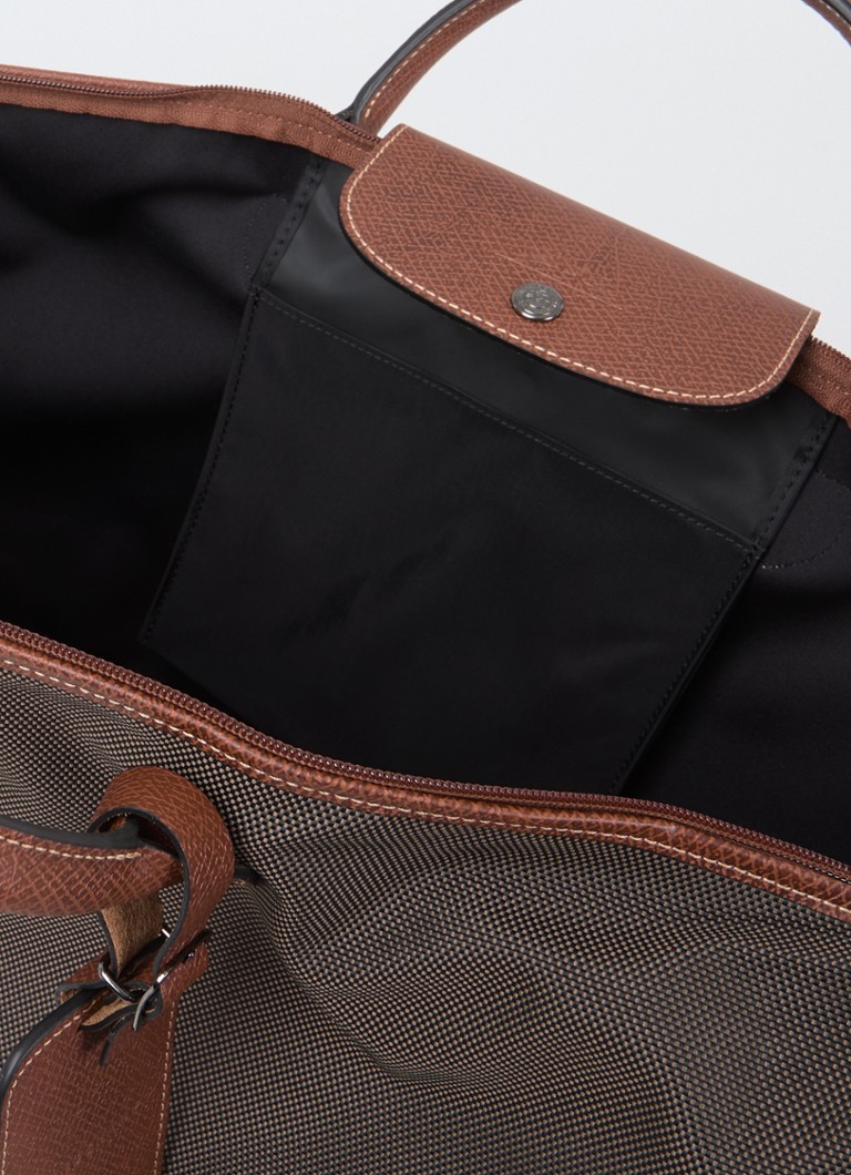 Geantă de weekend Longchamp Boxford M din pânză cu detalii din piele.