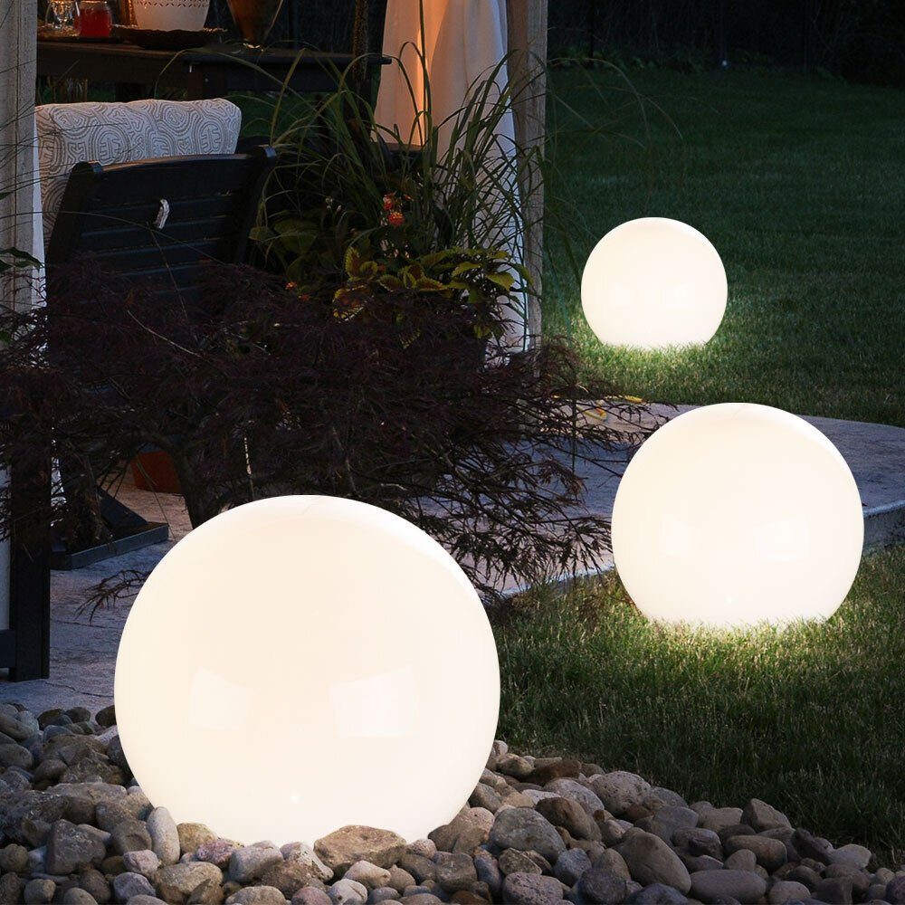 etc-shop Gartenleuchte, LED-Leuchtmittel fest verbaut, 3er Set LED Außen Solar Kugel Leuchten Garten Beleuchtung Rasen-