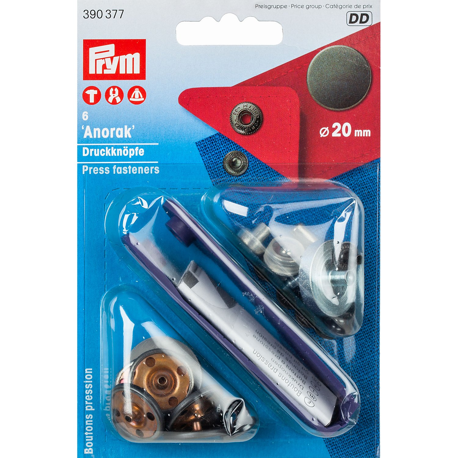 Prym Anorak-Druckknöpfe, matt brüniert, Größe: 20 mm Ø, Inhalt. 6 Stück
