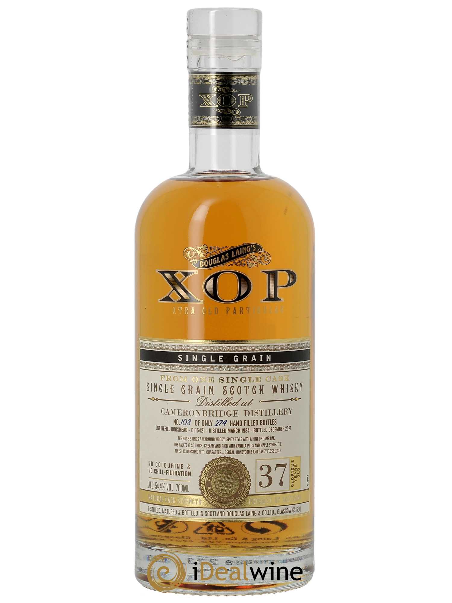 Whisky Cameronbridge 37 ans D. Laing (70cl) 1984 - Lot de 1 Bouteille