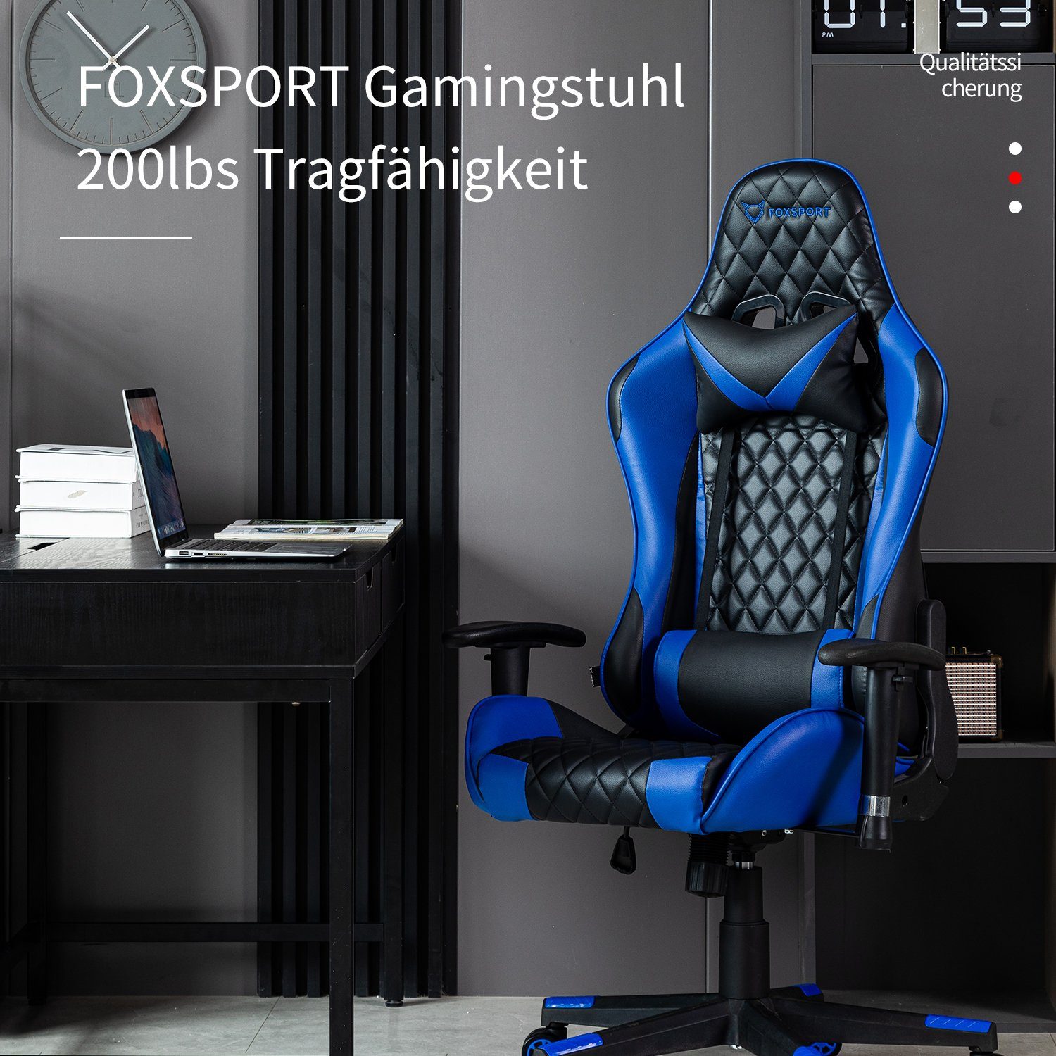 IKIDO Gaming-Stuhl Ergonomischer Spielestuhl (Professioneller Gamingstuhl), Verstellbare Rückenlehne, Ergonomischer Rahmen, Stoßdämpfendes Kissen