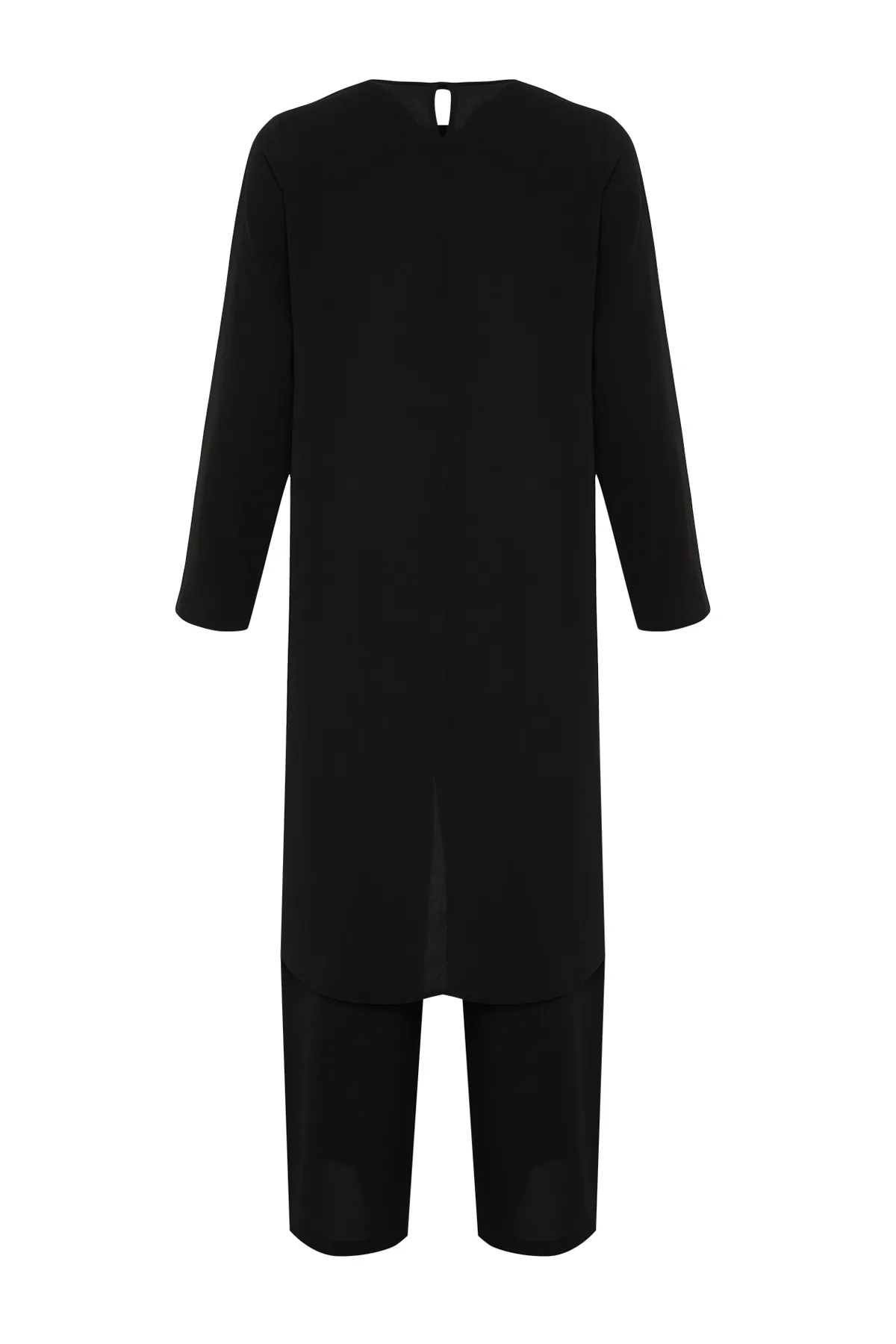 Trendyol Modest  Schwarzes asymmetrisches gewebtes Tunika-Hosen-Oberteil und Unterteil-Set TCTSS24US00074