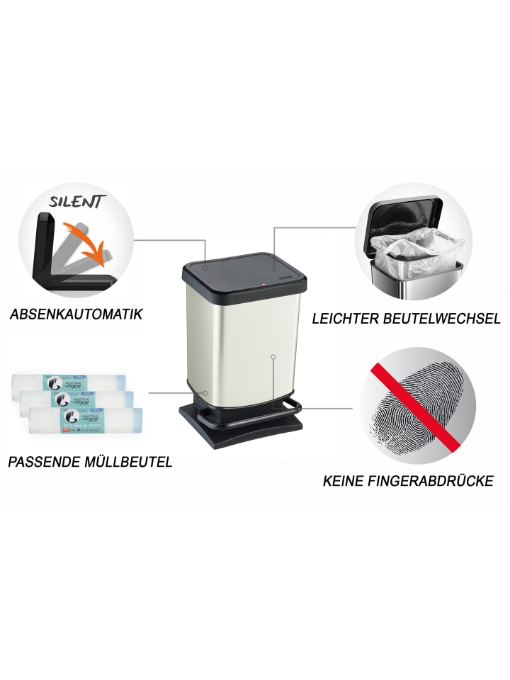 Rotho Paso Mülleimer 20l mit Deckel, Kunststoff (PP) in Cremeweiß metallic günstig kaufen onesize
