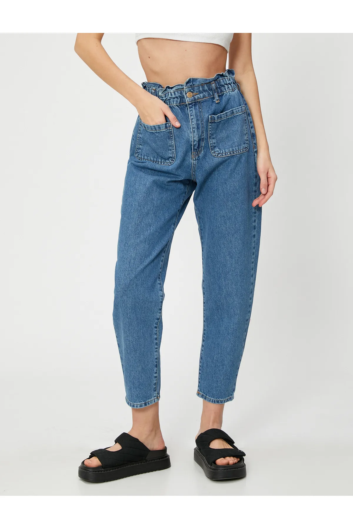 Koton  Jeans mit elastischem Bund, hohe Taille – Baggy-Jeans
