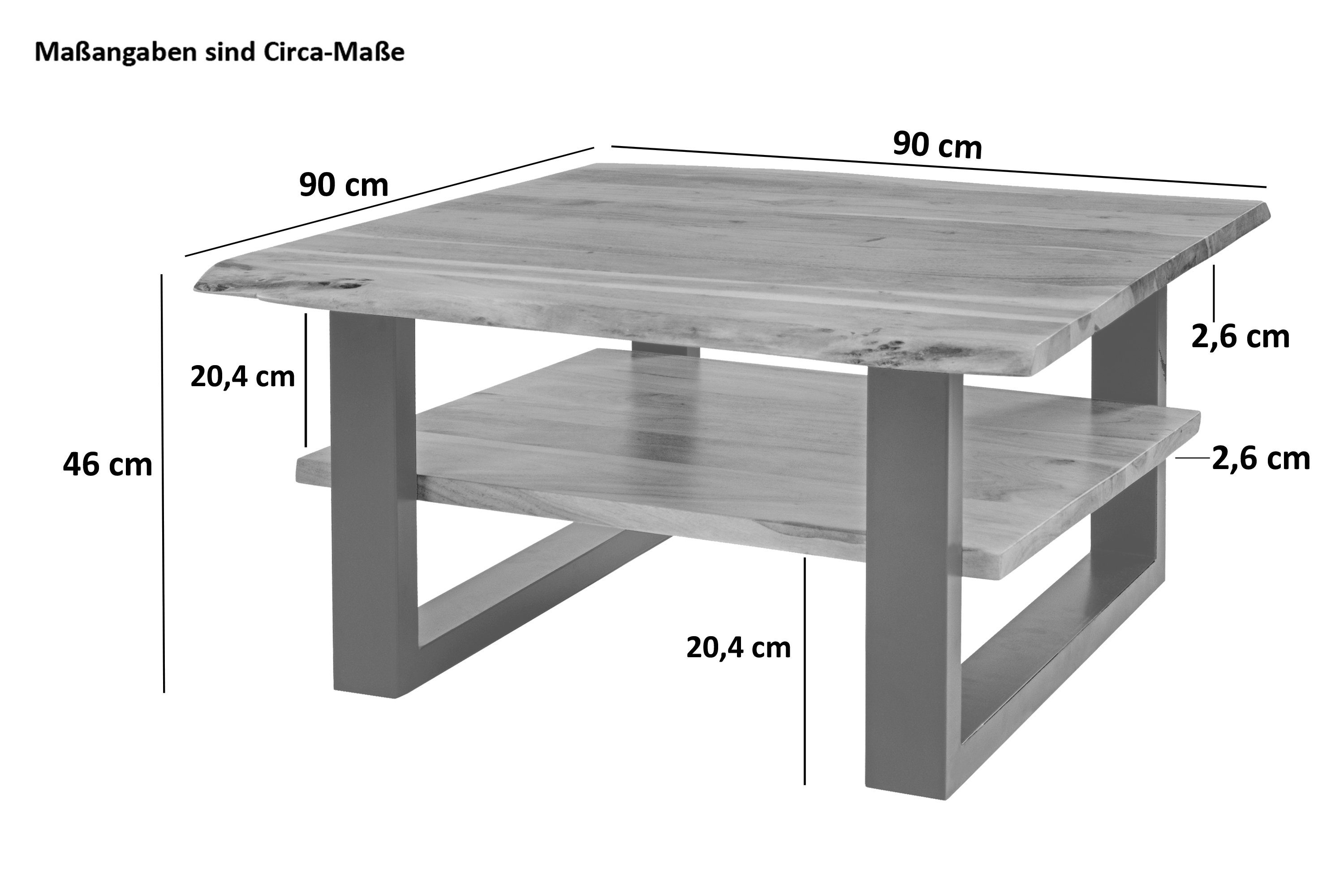 Junado® Couchtisch Patrick, Akazie Massivholz, Stärke Tischplatte 26mm, natürliche Baumkante