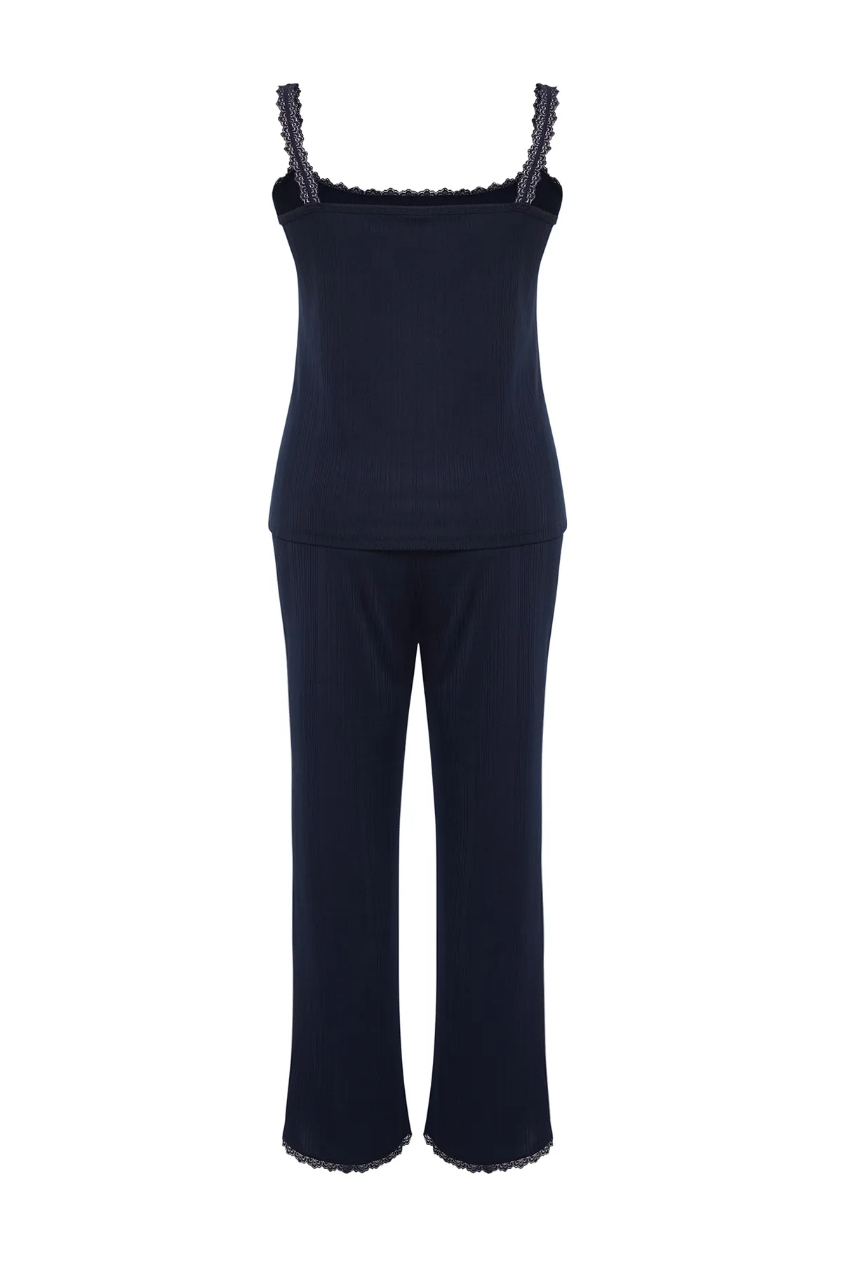 Trendyol Curve  Marineblaues, schnurgebundenes Strick-Pyjama-Set mit Trägern TBBSS24AI00018