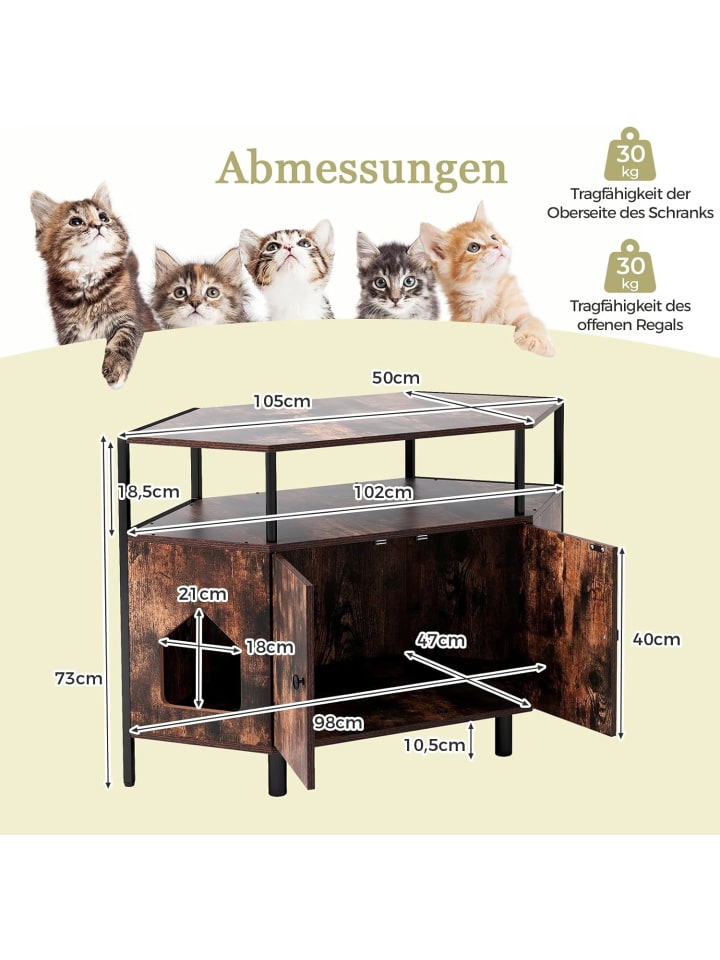 COSTWAY Katzenschrank für Ecke in Braun günstig kaufen onesize