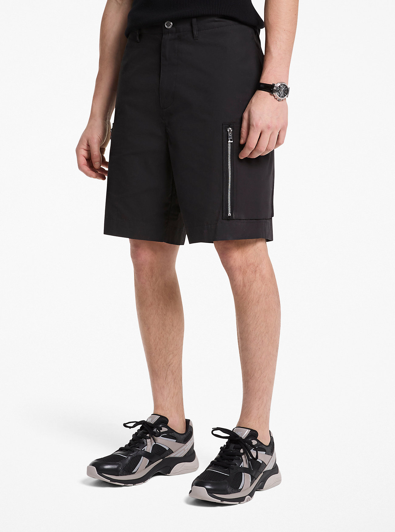 Cargoshorts med glidelås i bomullspoplin – SVART