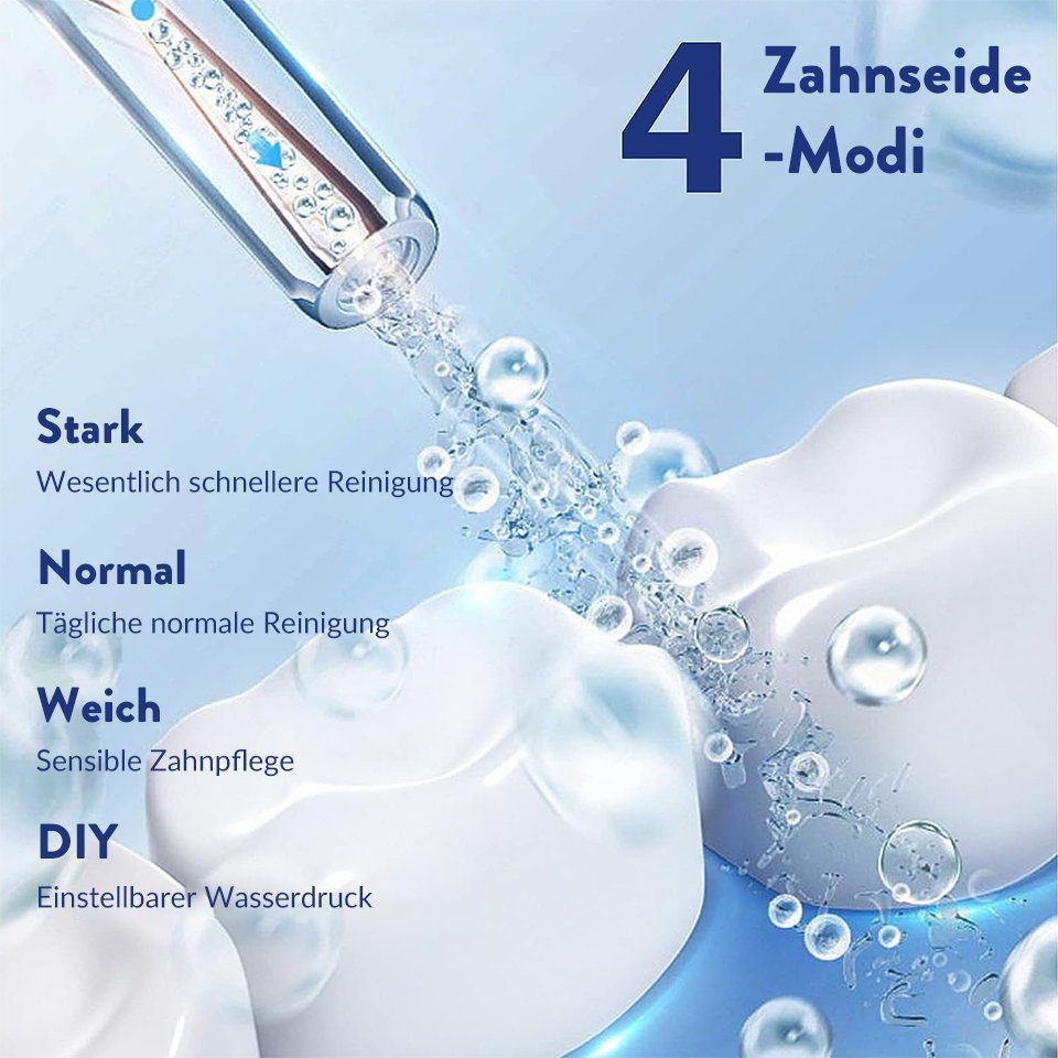 MDHAND Munddusche Cordless Power Flosser, 5 Modi für die Reinigung, 4 Intensitätsstufen, Tragbar für zu Hause, im Büro und auf Reisen