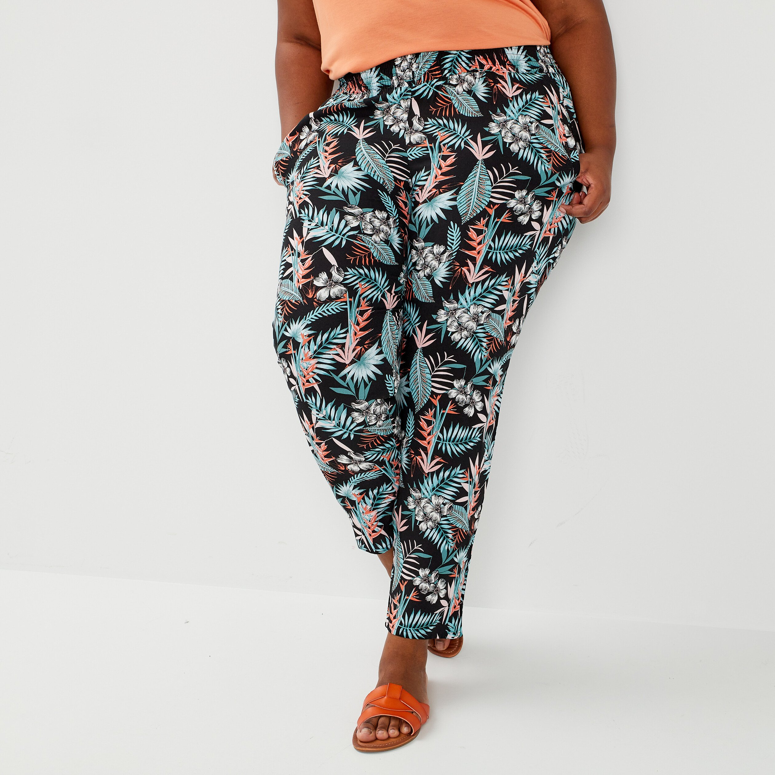 Pantalon fluide taille élastiquée noir femme grande taille | La Halle