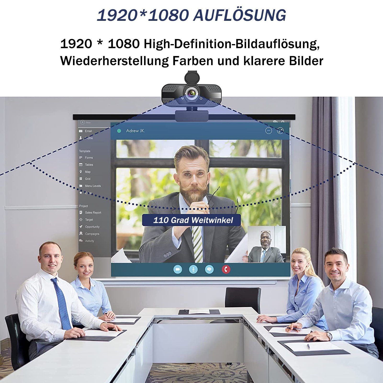 Vbrisi Webcam mit mikrofon 1080P Full HD, USB Webcam mit Stativ Full HD-Webcam