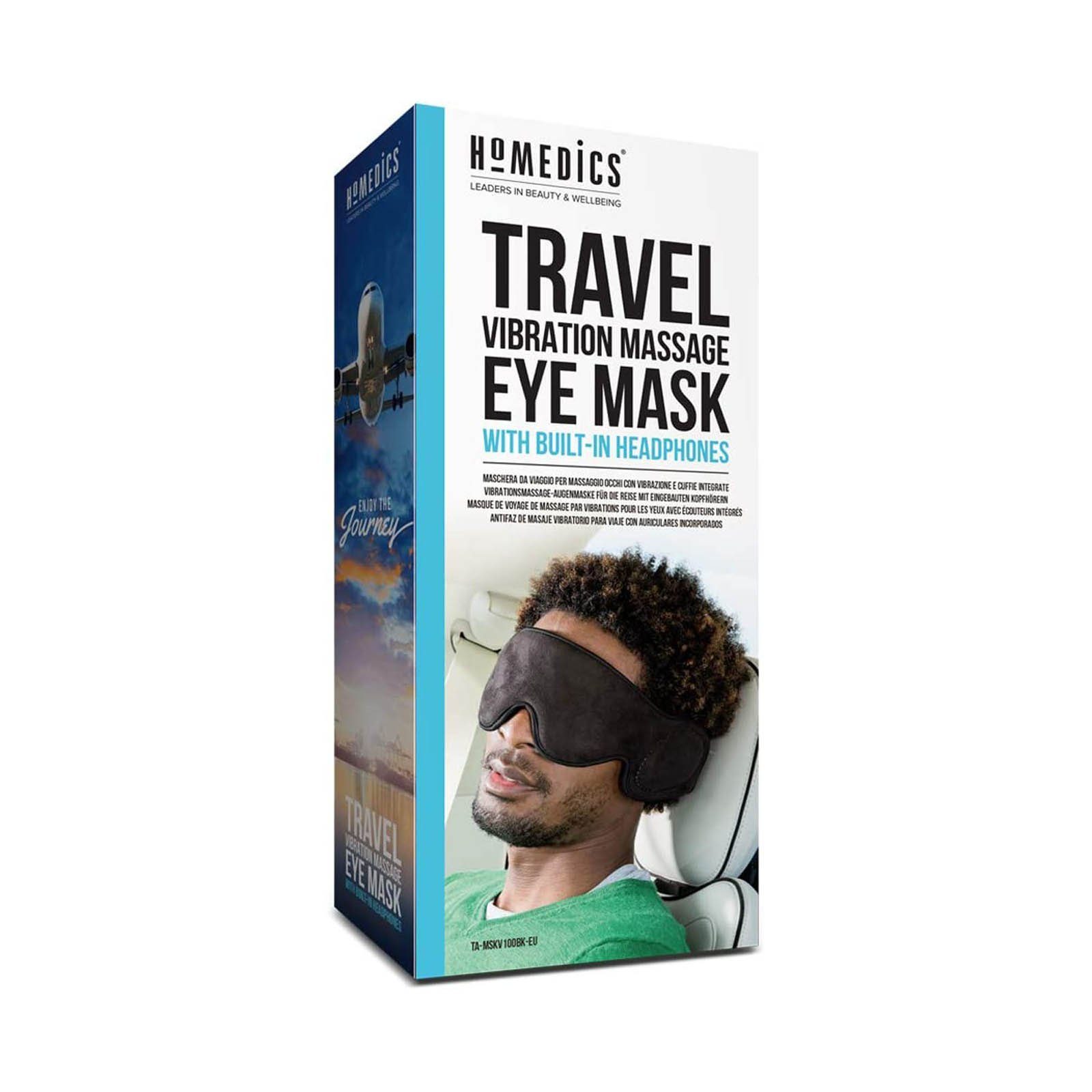 HOMEDICS Massagegerät Massage Reise Augenmaske mit Lautsprechern Vibrierende Schlafmaske, 1-tlg., mit eingebauten Kopfhörern, Aux-Anschluss, Weichgepolstert