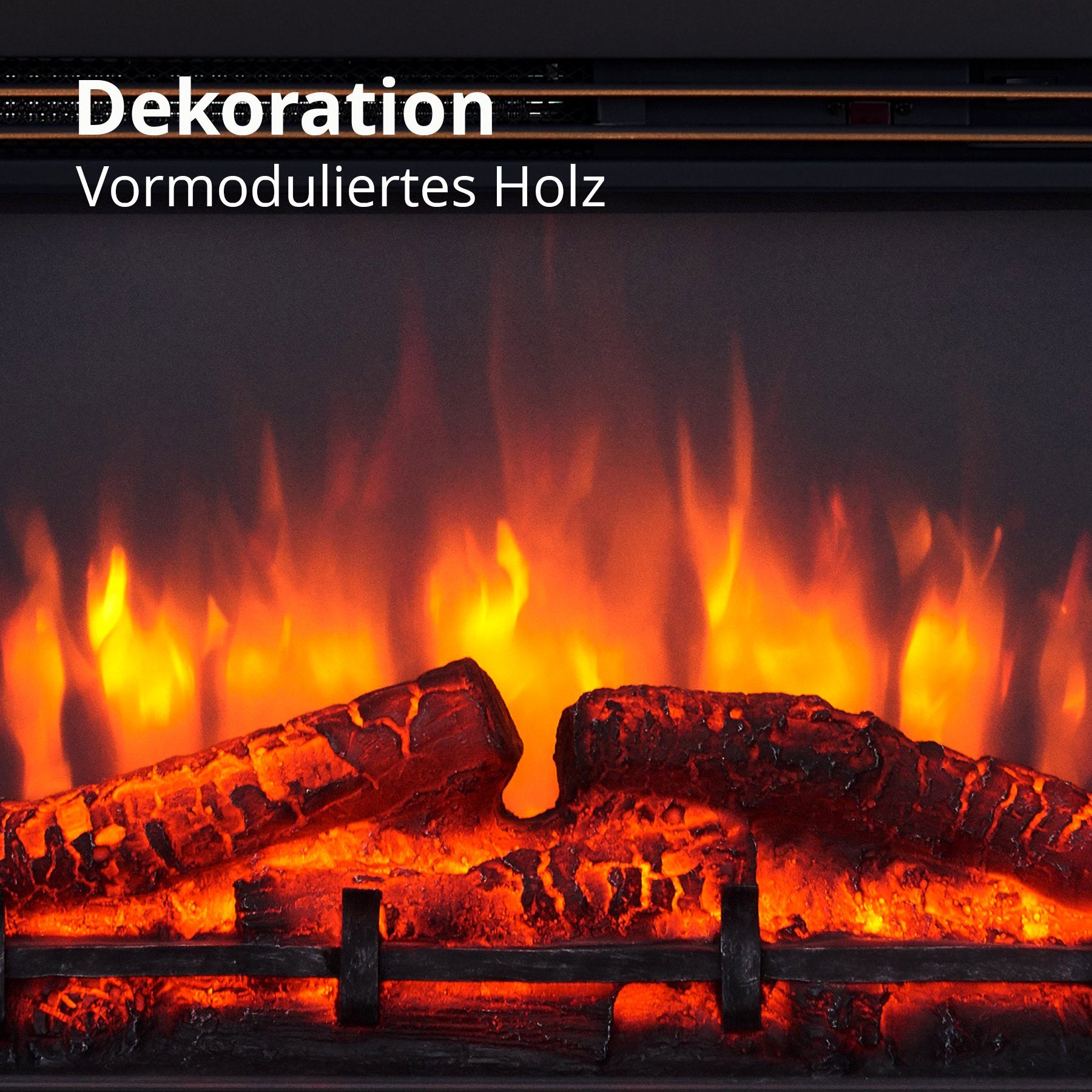 RICHEN Elektrokamin Hikaru, Standkamin mit Heizung 2000W, 3D-Flammeneffekt, LED, App-Steuerung, Fernbedienung, Timer