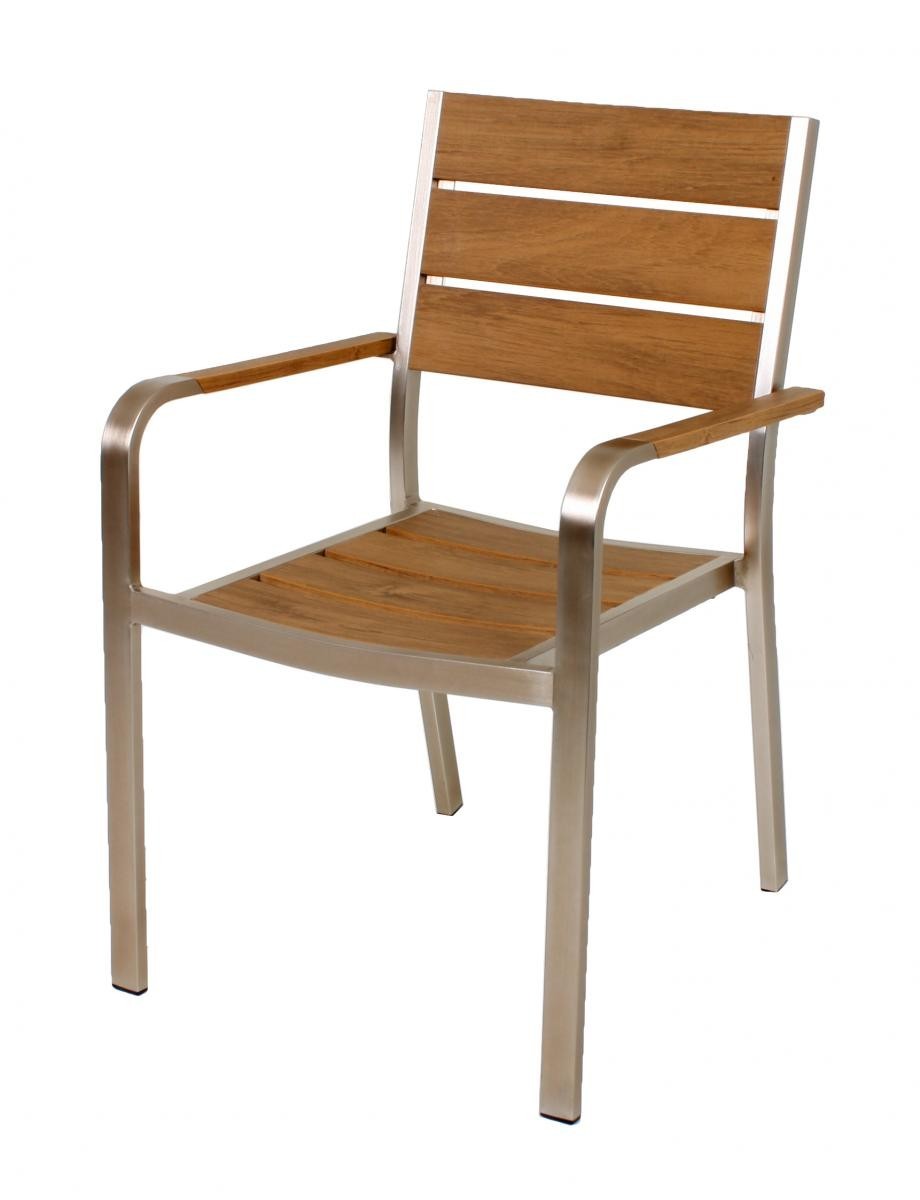 Garden Pleasure Harms Stapelstuhl FLORENCE, 2er-Set Aluminium champagner / Non-Wood, Teak-Optik