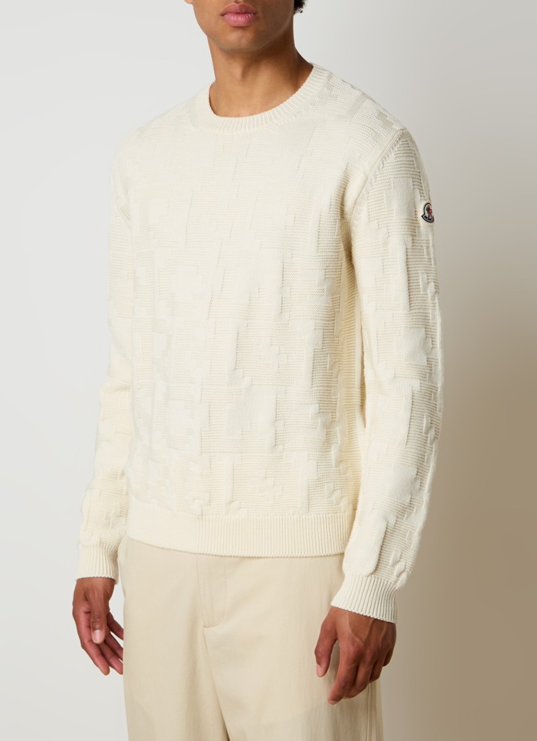 Pulover Moncler din lână virgină tricotată gros cu logo