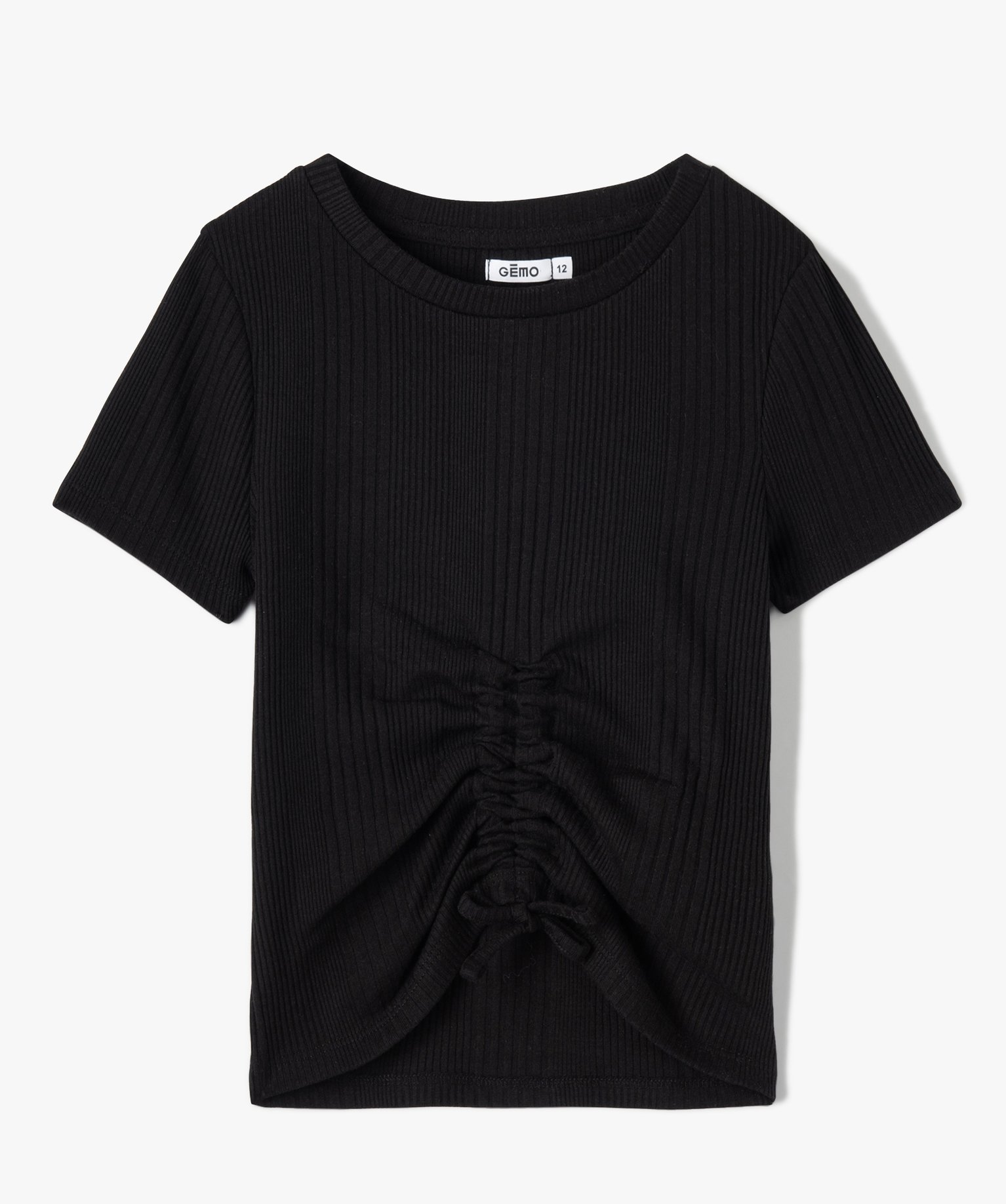 Tee-shirt fille en maille ctelée avec cordons coulissant ... noir | GEMO