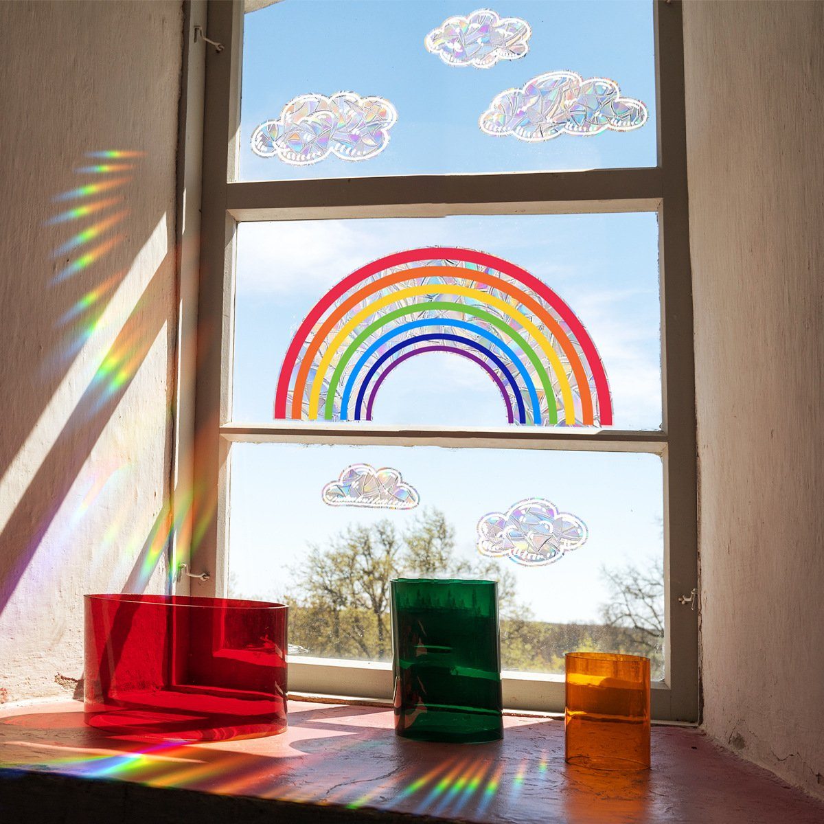 Fenstersticker Bunter Regenbogen-Sonnenlicht-Fensteraufkleber, Aatrx