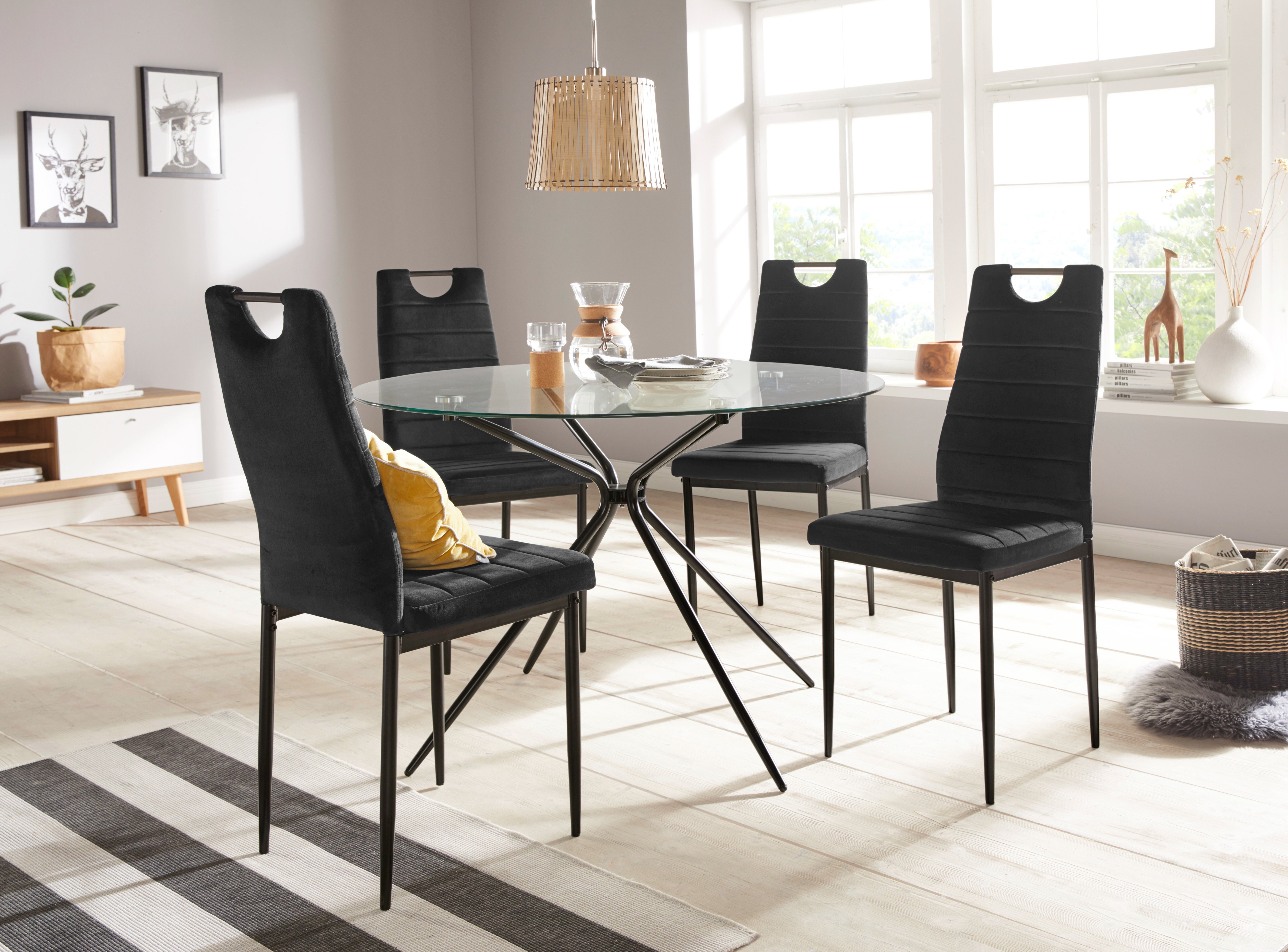 INOSIGN Glastisch Silvi, rund, Ø 110 cm, schwarzes Metallgestell