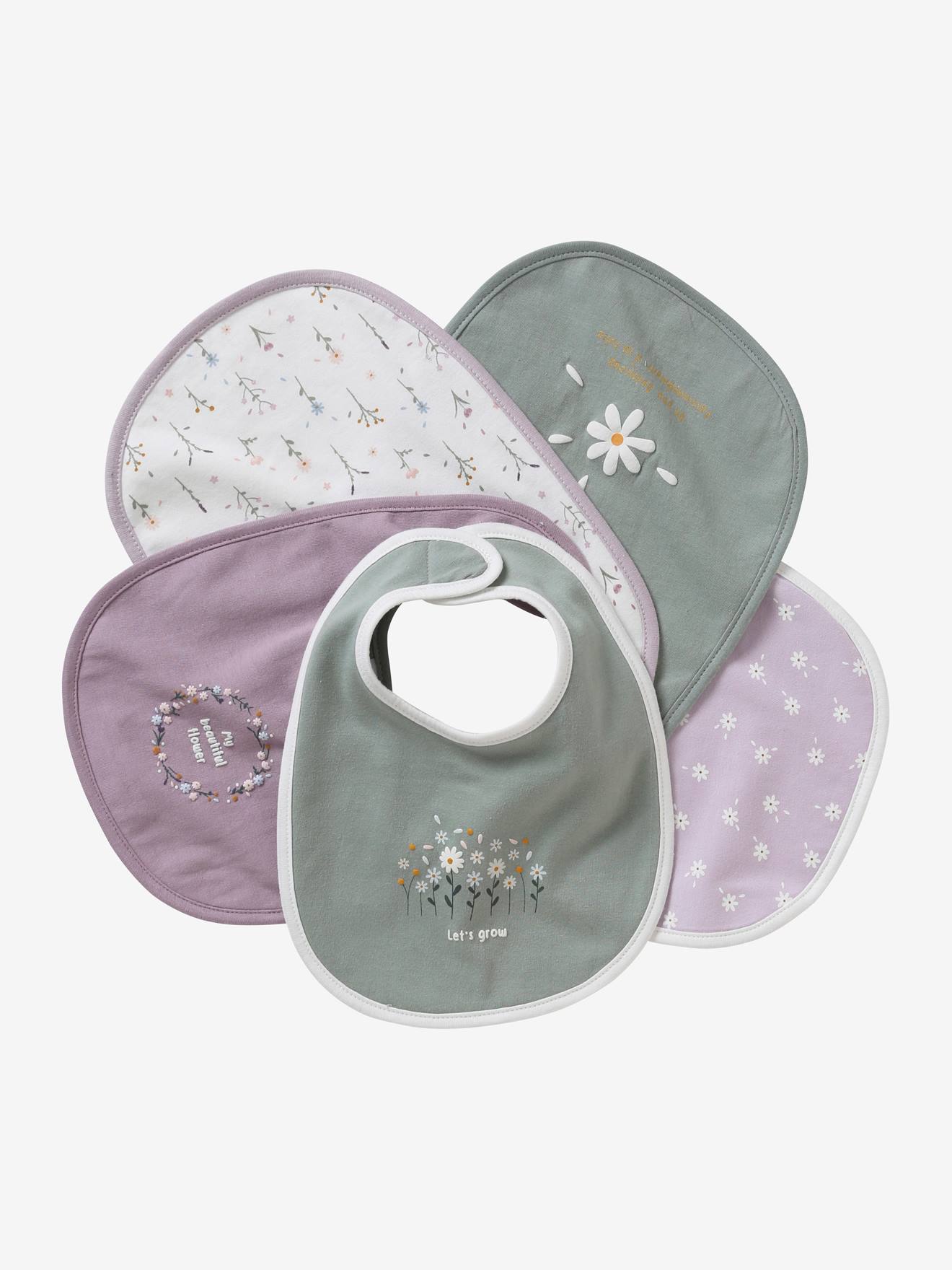 Lot de 5 bavoirs naissance lot chat rose