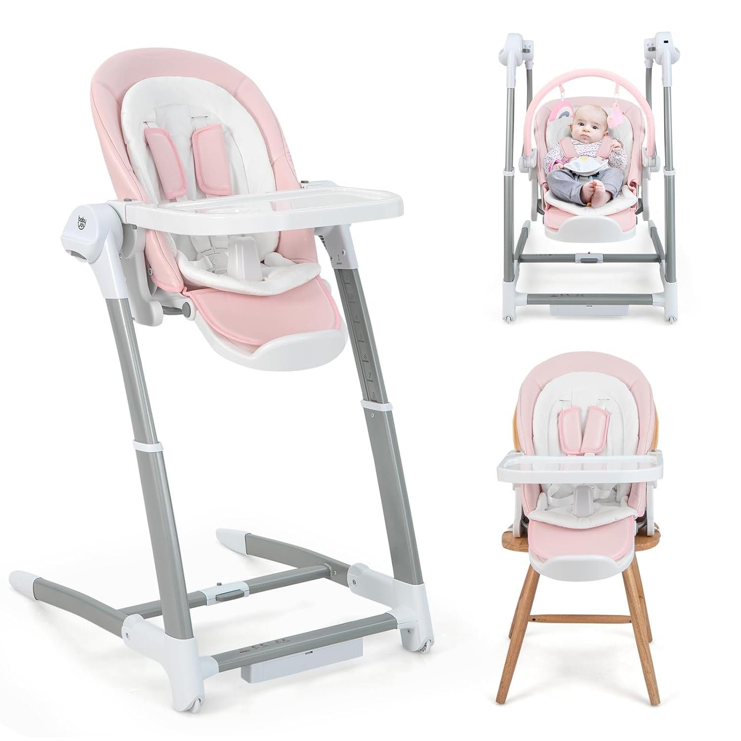 KOMFOTTEU Babyschaukel 3 in 1, mit Fernbedienung, Musik & Spielzeug, für Babys von 0-3 Jahre