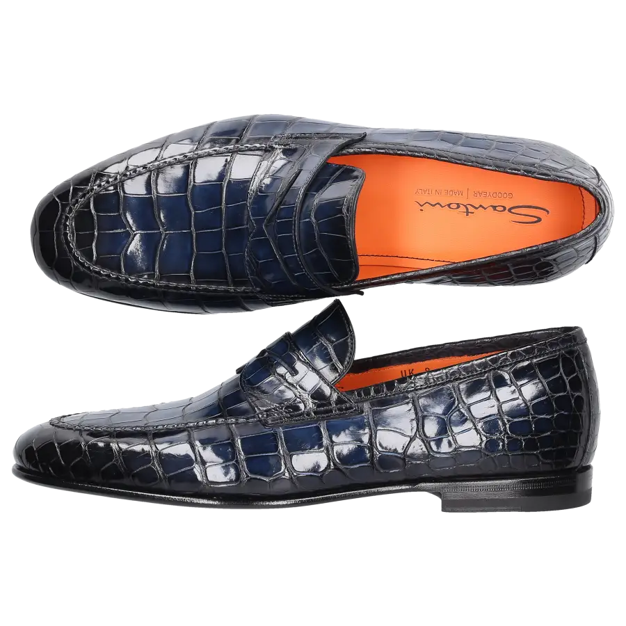 Santoni - Loafer 15609 Krokodilleder - blau