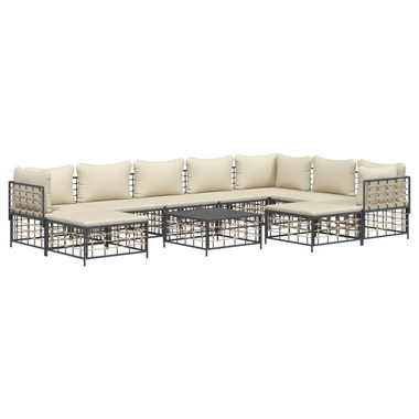 vidaXL Loungesofa 10-tlg. Garten-Lounge-Set mit Kissen Anthrazit Poly Rattan, 10 Teile