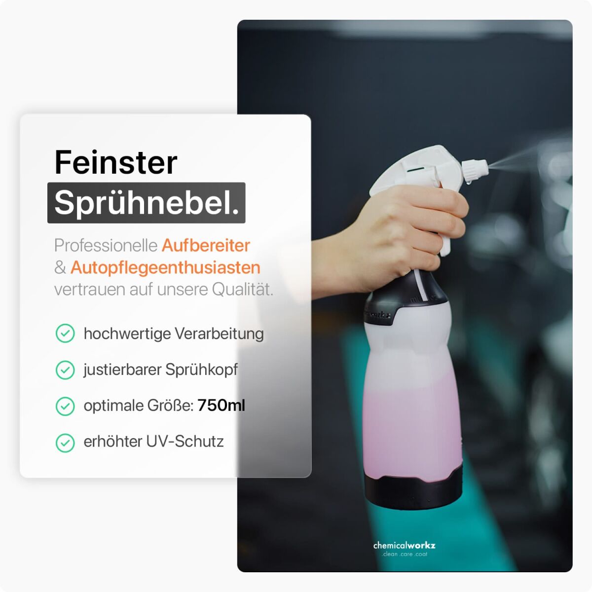 chemicalworkz Sprühflasche Schwarz mit Premium Trigger 750ml