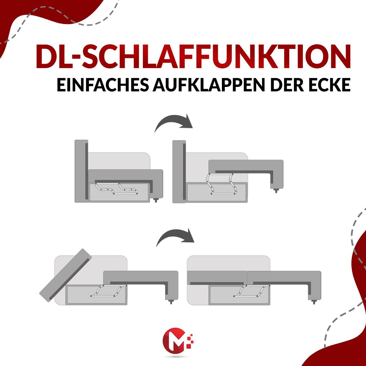MKS MÖBEL Ecksofa COLIN+, mit Schlaffunktion, Mit der Möglichkeit zur Auswahl eines Toppers