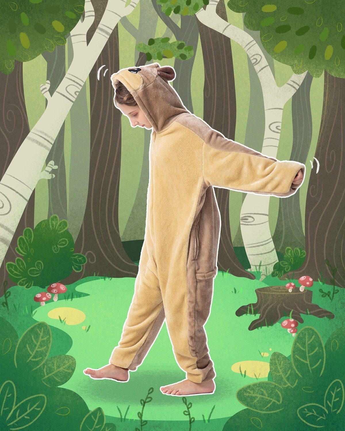 Corimori Jumpsuit Flauschiges Murmeltier-Kostüm für Kinder (2-tlg) mit Haarreif, Karneval, Fasching, Onesie, Mädchen, Jungen