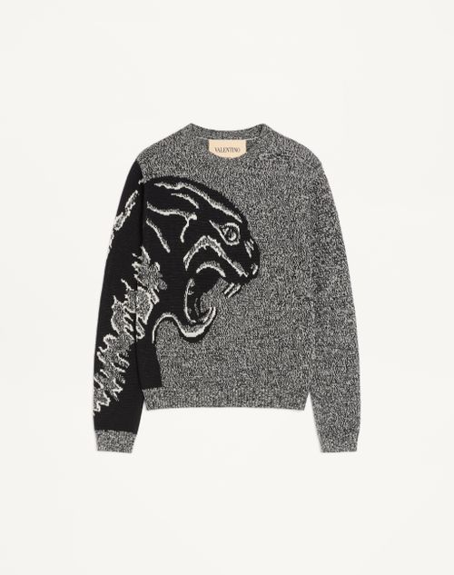 Valentino bomulds- og Mouliné-uldtrøje med panterjacquard