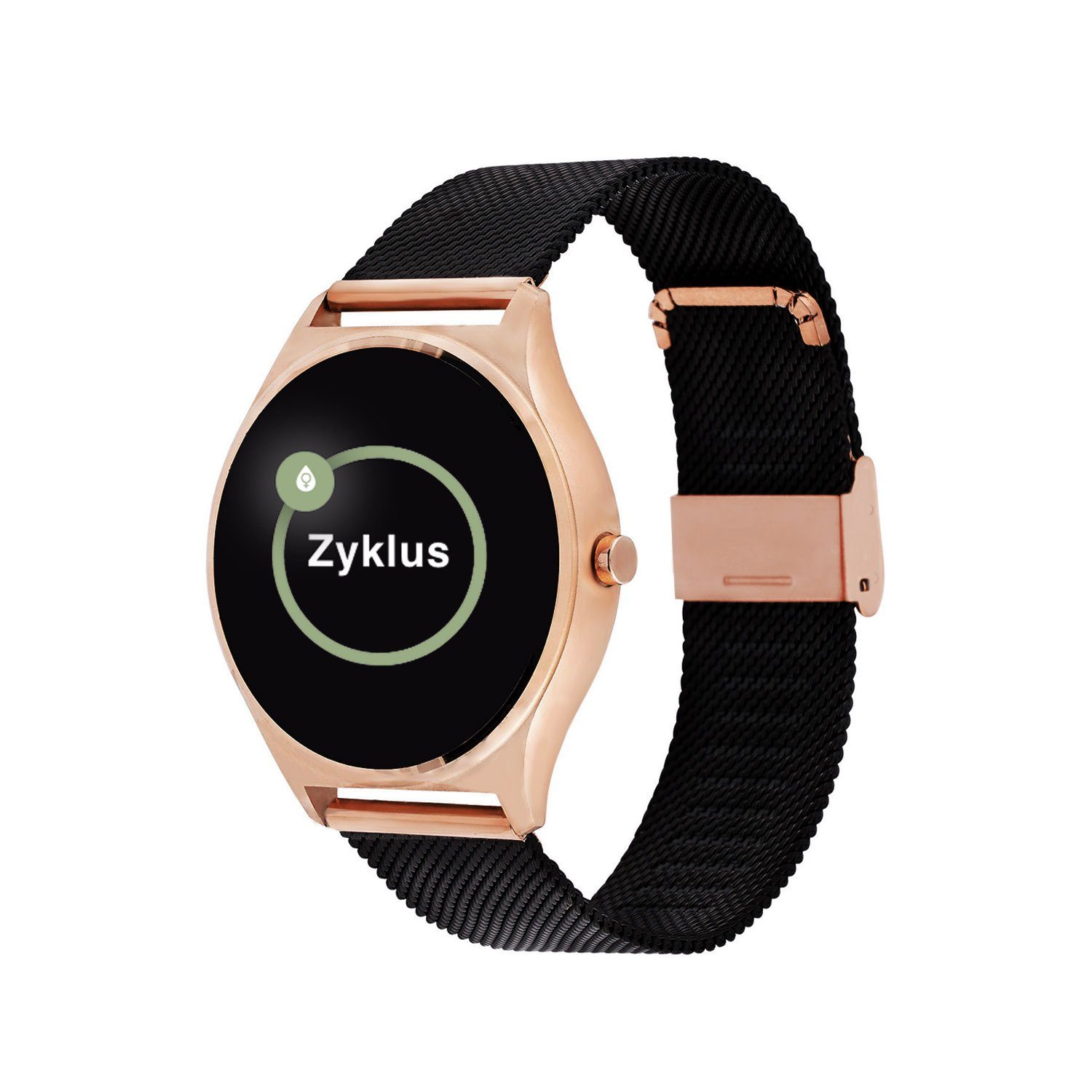 X-Watch JOLI XW PRO Damen Smartwatch (3,9 cm/1,22 Zoll, iOS und Android) Diamond Black, Damen Smart Watch, Fitness Tracker, Milanaise Armband, 9mm flach, Blutsauerstoff, Blutdruck, Puls, Kalorien, Schlaf, für iPhone/Huawei/Samsung uvm.