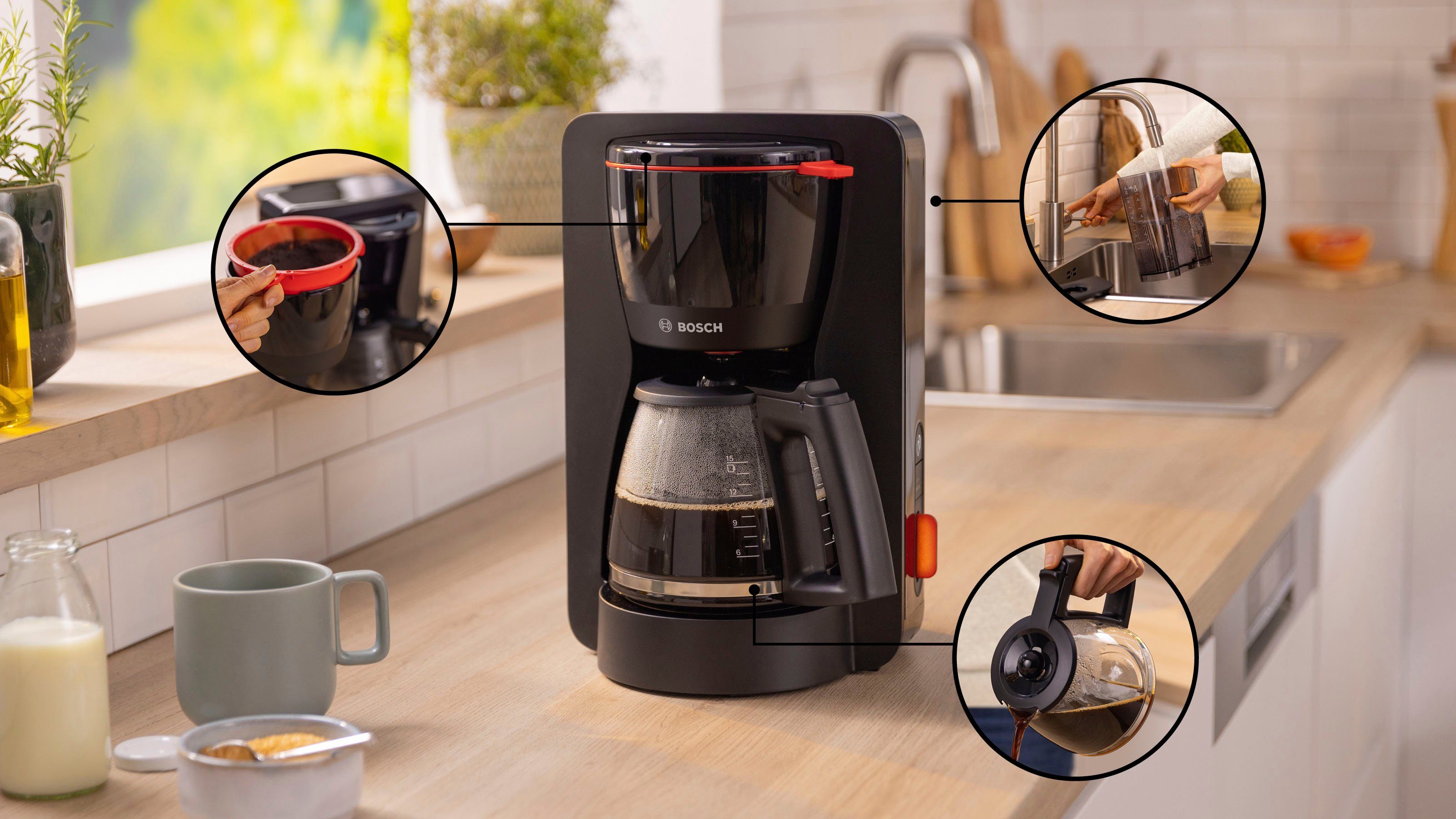 BOSCH Filterkaffeemaschine MyMoment TKA3M133, 1,25l Kaffeekanne, Papierfilter 1x4, 60min Warmhaltefunktion, Aroma intense, Entkalkungsprogramm, 1200 W