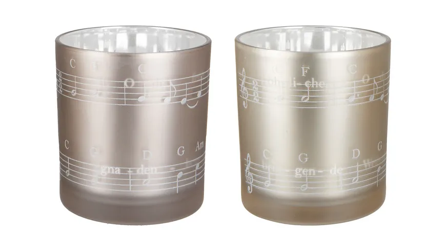 GILDE Glas Windlicht Weihnachtsklänge H=8cm champagnerfarben
