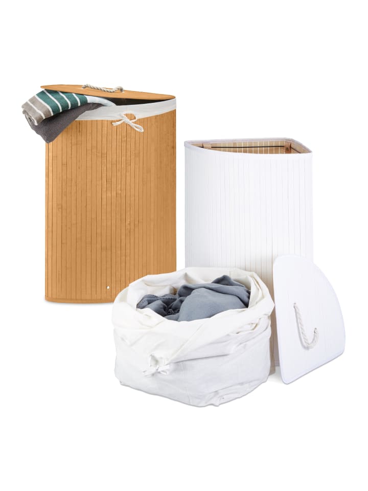 relaxdays 2x Eckwäschekorb in Natur/ Weiß - Je 64 l günstig kaufen onesize