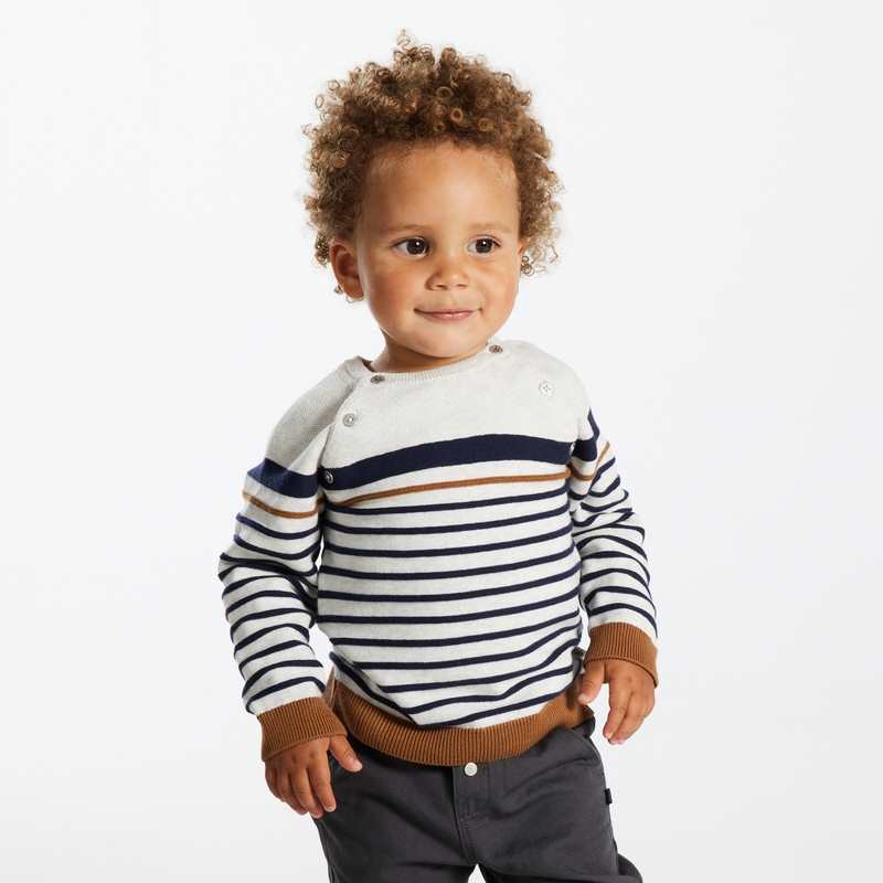 Pull rayé tricot fantaisie bleu bébé garçon