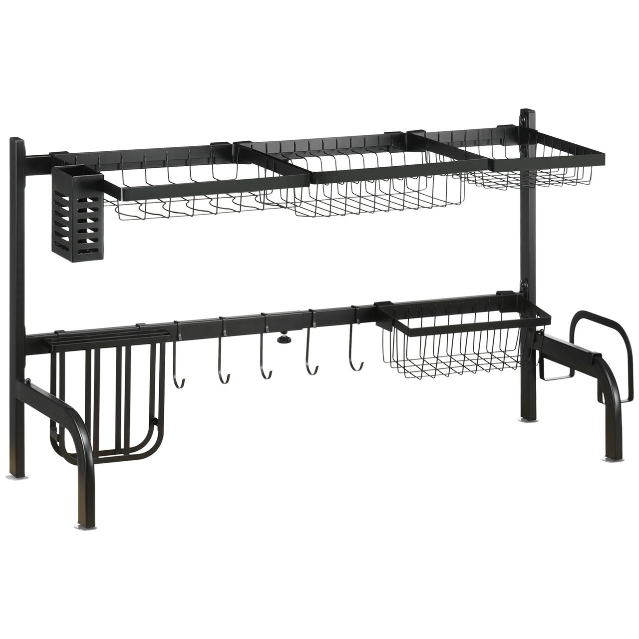 HOMCOM Abtropfgestell Geschirr 2-stufiges Abtropfgitter 51-93 cm Abtropfständer