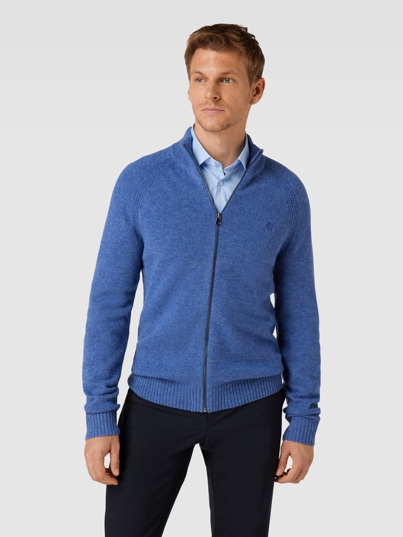 Strickjacke mit Label-Stitching Modell 'GEORG' in royalblau meliert