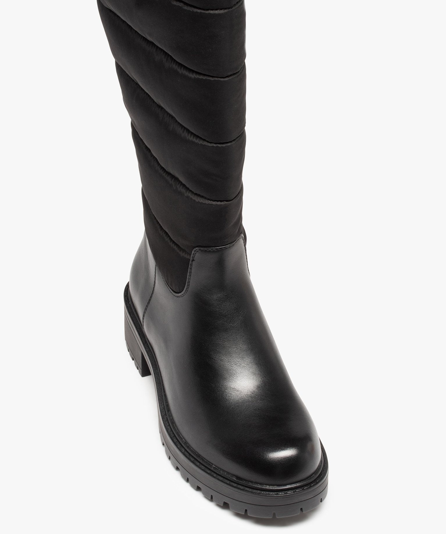 Bottes femme unies à semelle crantée et tige matelassée noir | GEMO