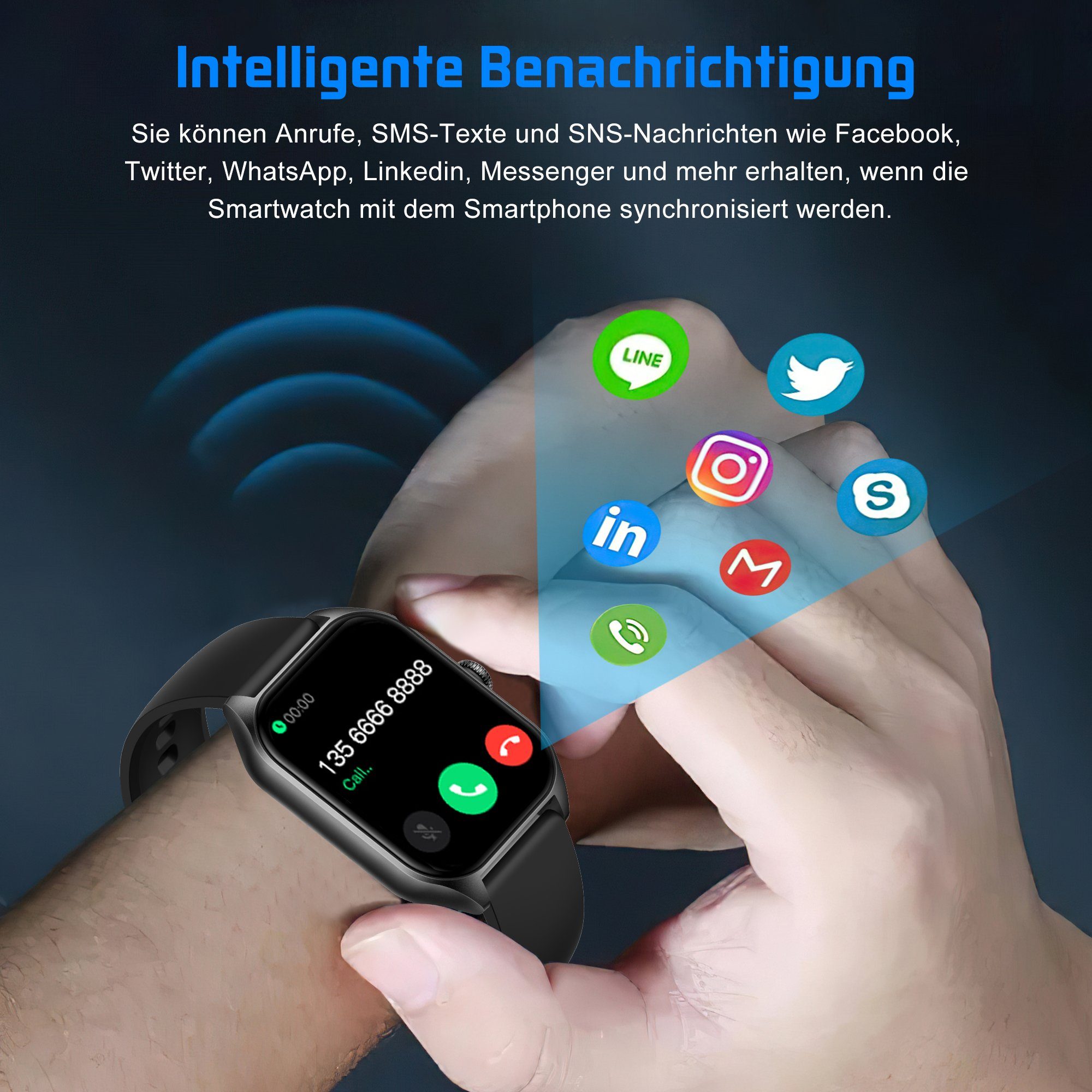 Mutoy Smartwatch, Fitness Tracker Uhr mit Anruffunktion für Damen Herren Smartwatch (1,85 Zoll Voll Touch Farbdisplay Zoll) mit Blutsauerstoff, Blutdruckmessung, Herzfrequenz, Schrittzähler,Schlafqualität,Musiksteuerung und Fernfotografie,Stoppuhr&We