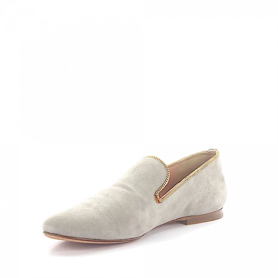 Unützer - Slipper Kalbsleder Veloursleder Zierkette grau - grau